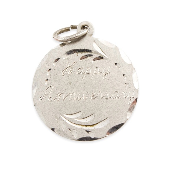 Vintage Sterling Silver Happy Anniversary Charm / Pendant Retro Mid-Century - Picture 1 of 3
